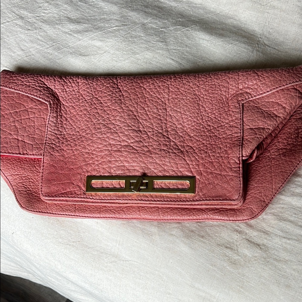 Topshop Pink Pebbled Leather Clutch with Gold Hardware
